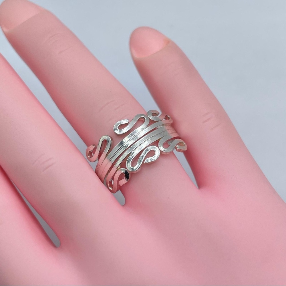 Vintage Mexico Silver Scroll Wide Band Ring Southwestern Boho